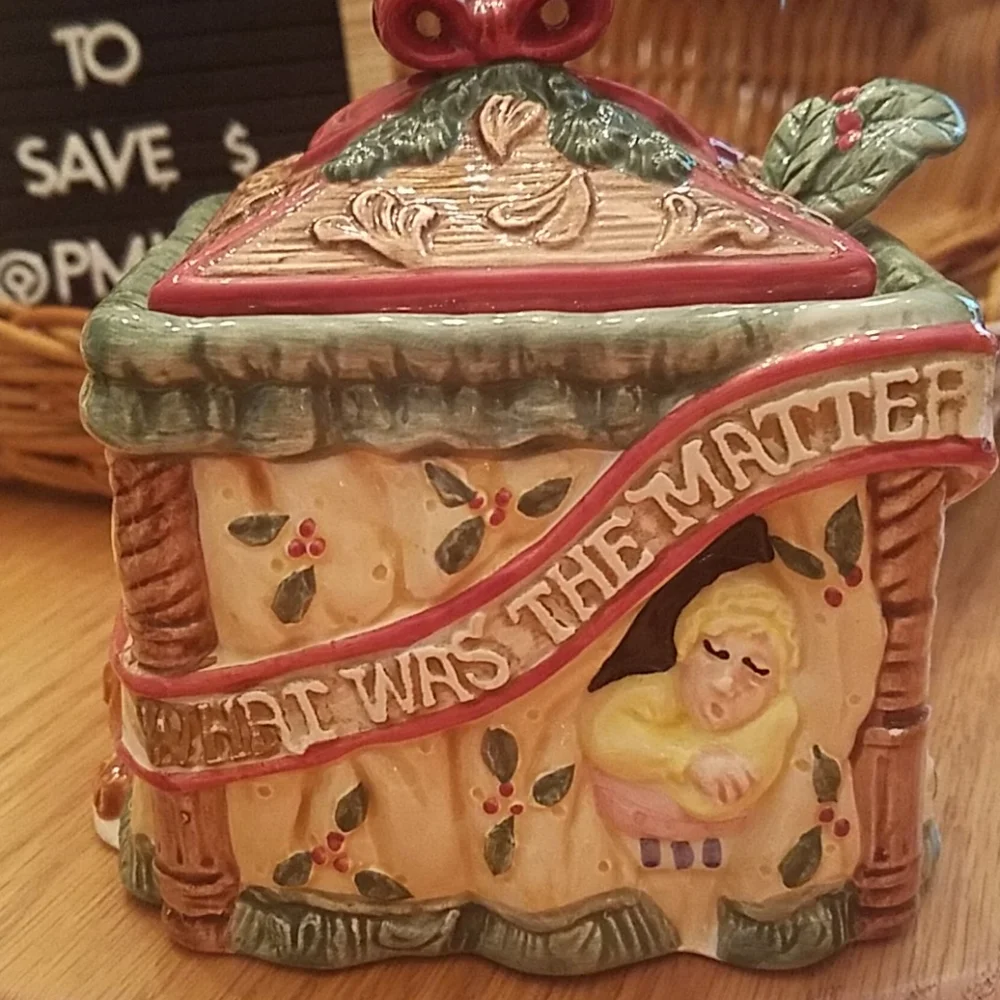 Fitz & Floyd Christmas Sugar Bowl w/Lid & Spoon Night Before Christmas
